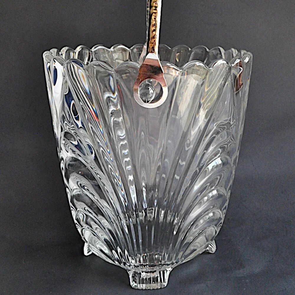 Cambridge Caprice Clear Glass Ice Bucket Hammered Handle Vintage Elegant Optic